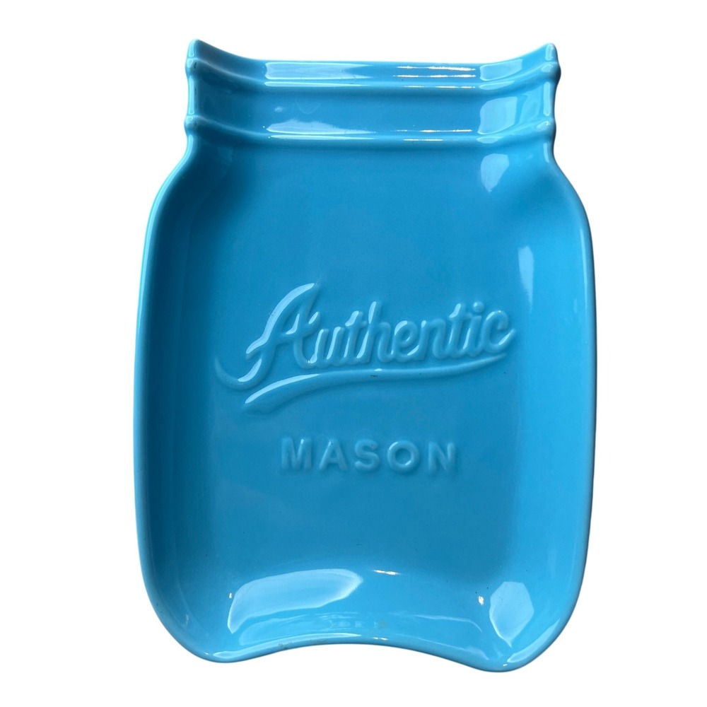 Authentic Mason Jar Ceramic Spoon Rest Turquoise Blue Farmhouse Kitchen Decor